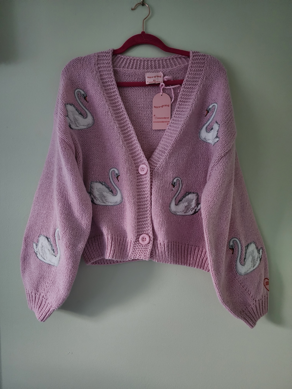 Embroidered Swan V-Neck Cardigan